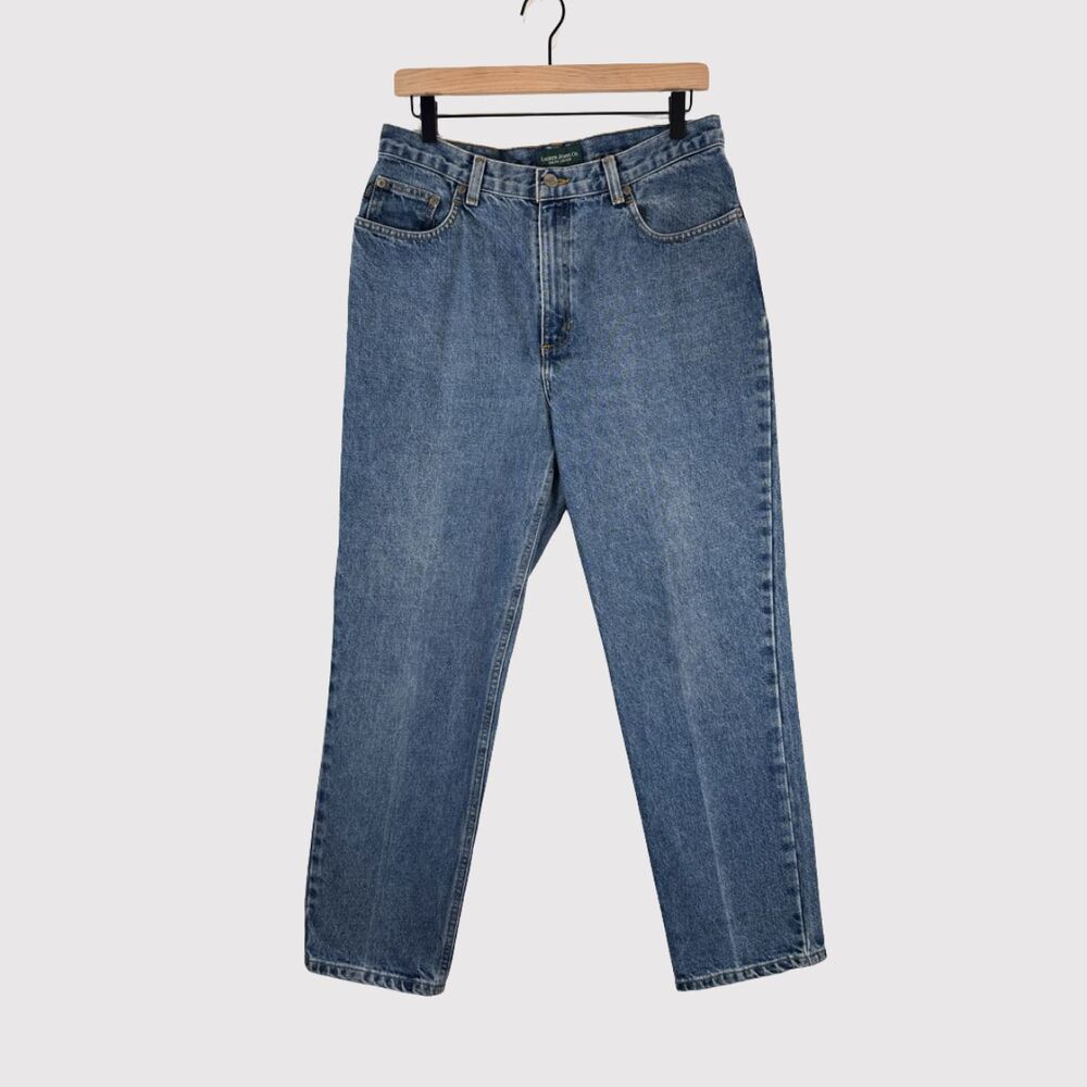 Lauren Jeans Co. Womens Blue Denim Tapered High Rise Medium Wash Casual Size 12